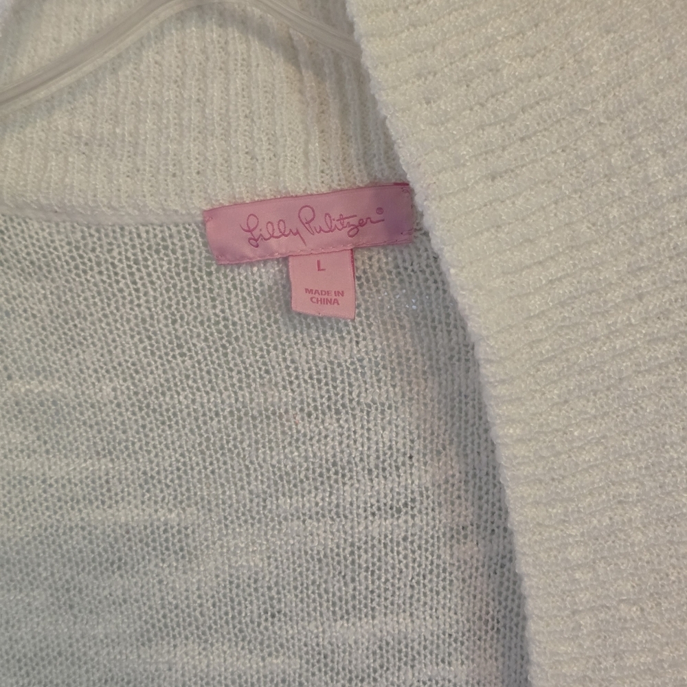 Lilly Pulitzer White Open Front Cardigan Sweater Size Large - Picture 2 of 3